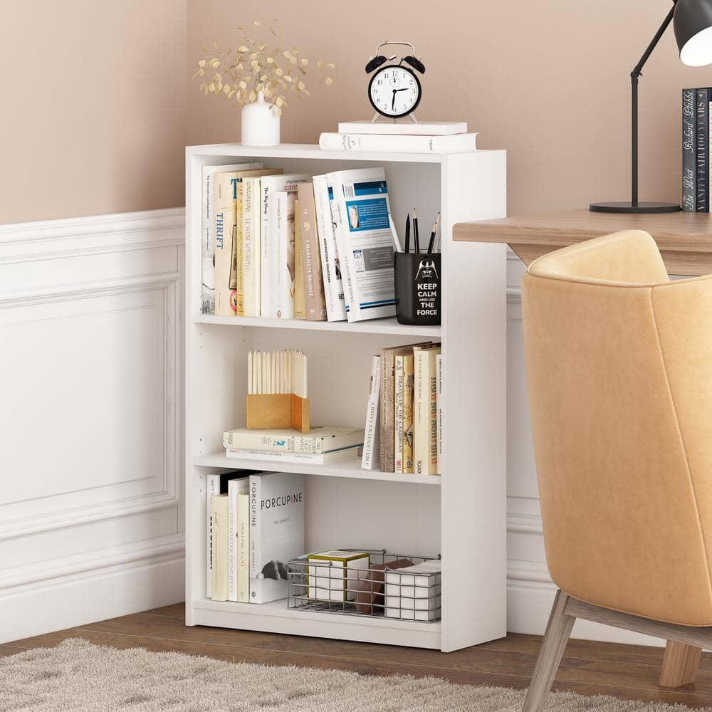 Furinno 40.3 in. White Wood 3-shelf Standard Bookcase with Adjustable Shelves 14151R1WH