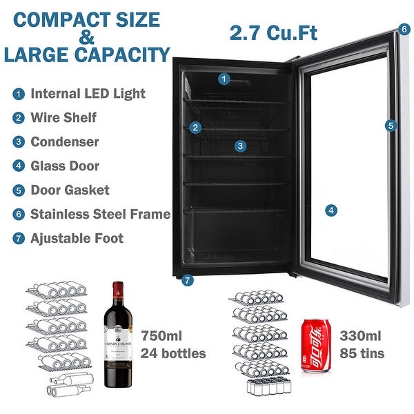 24 Bottle Wine Cooler， Freestanding Constant temperature Wine Refrigerator for Home Bar， Small Kitchen， Apartment， RV