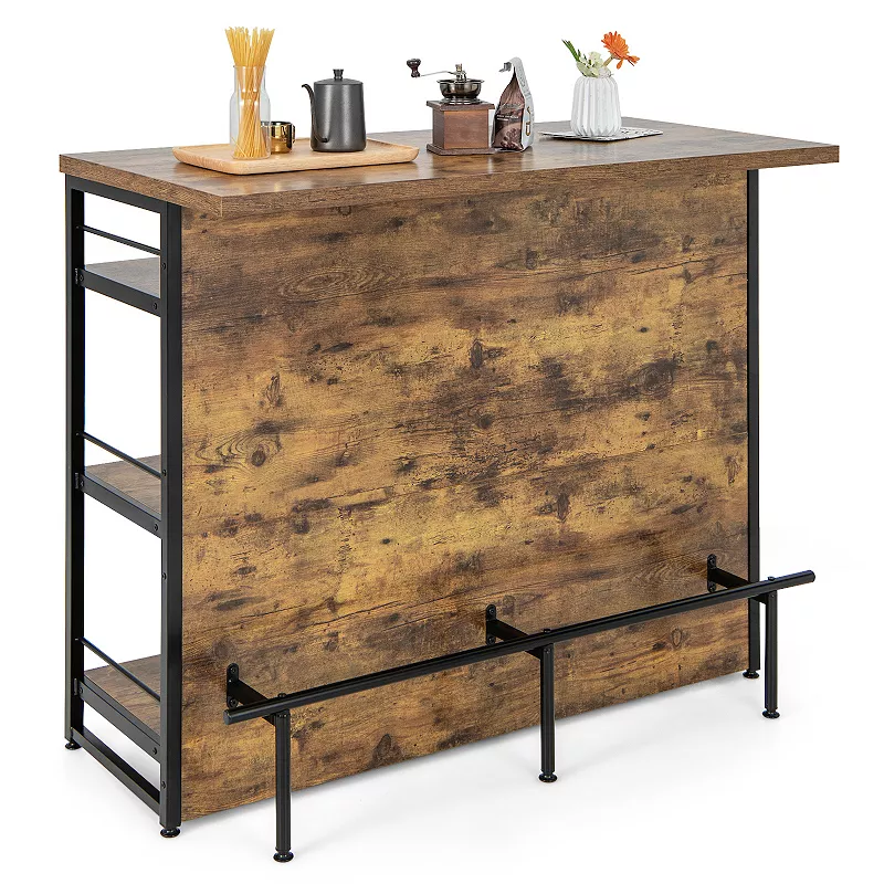 Kitchen Island With 4-tier Storage Shelf And Long Footrest For Home-rustic Brown