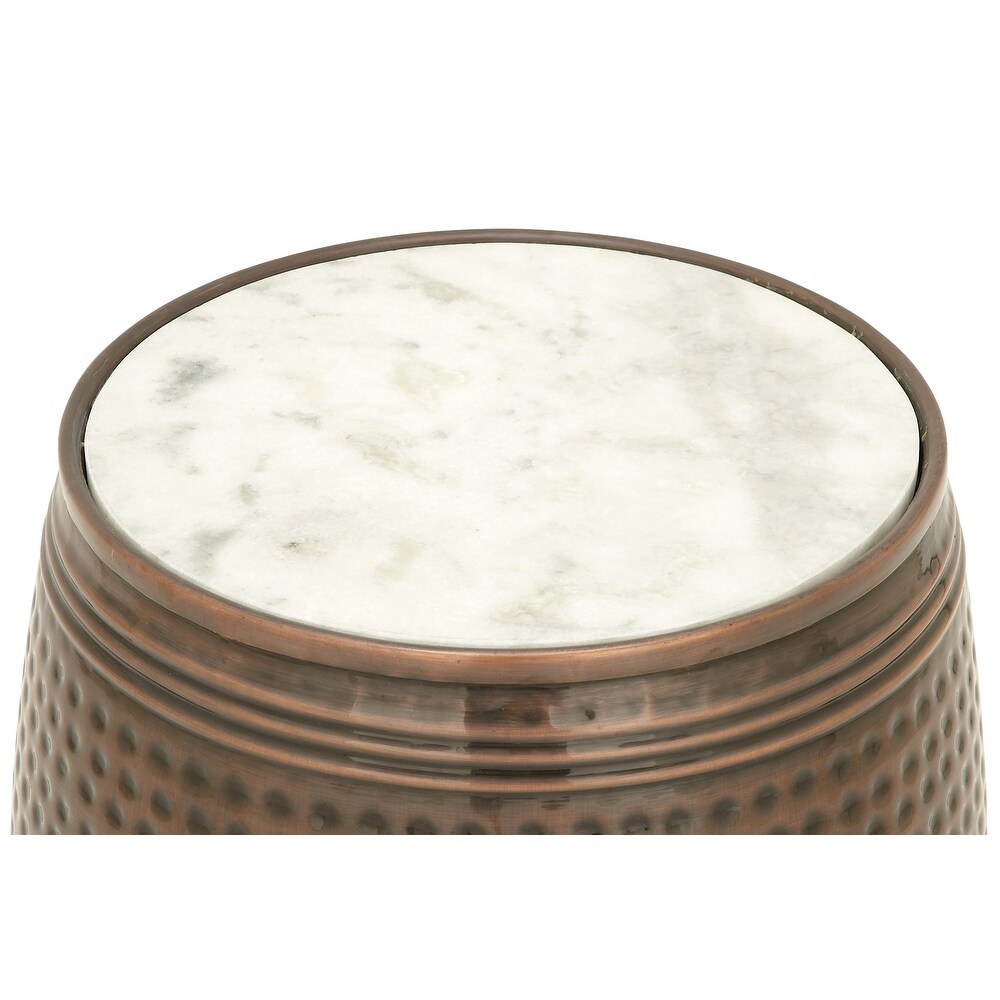 Brown Metal Accent Table with Marble Top   16 x 16 x 19Round