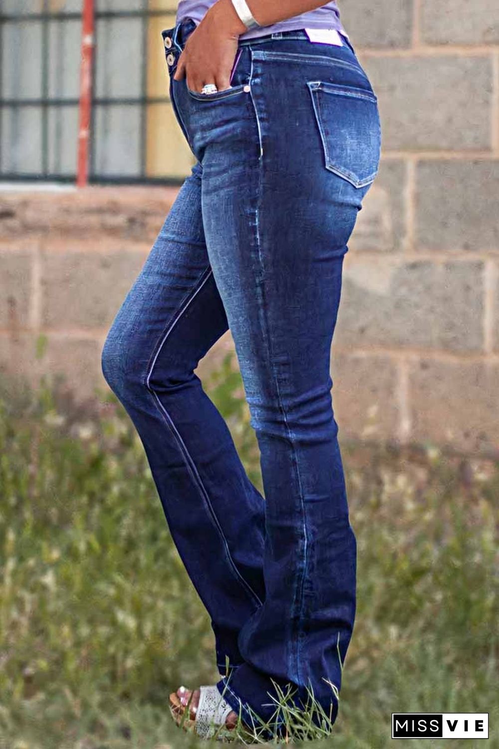 Double Button Mid Rise Bootcut Jeans