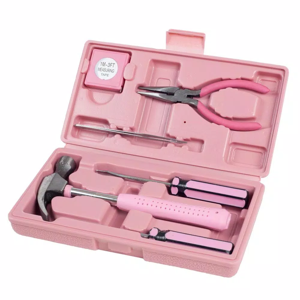 Stalwart 9-Piece Pink Home Hand Tools， Tool Set and#8211; XDC Depot