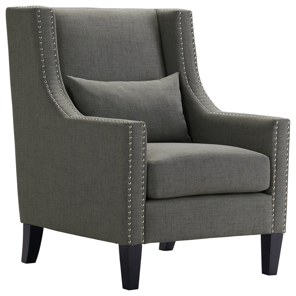 Classic Accent Chair  Pillowed Seat and Sloped Arms With Chrome Nailhead   Transitional   Armchairs And Accent Chairs   by Declusia  Houzz