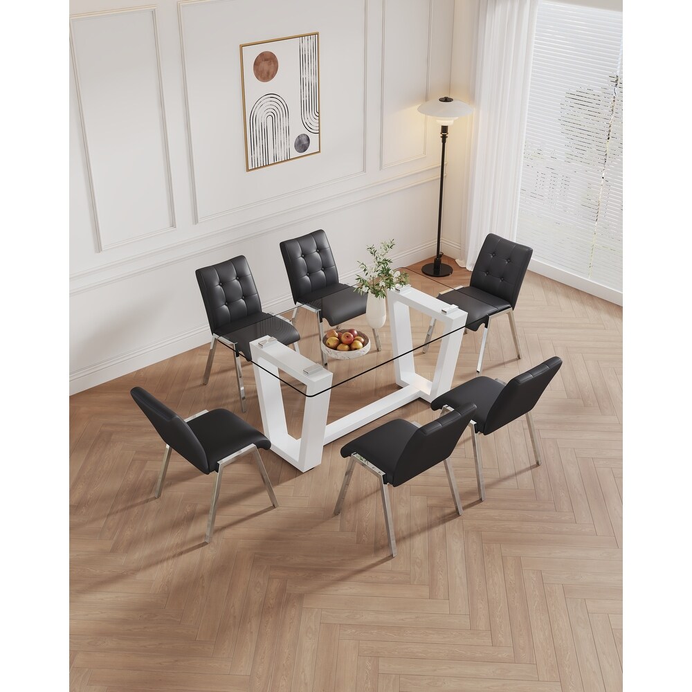 Table and chair set  rectangular  MDF trapezoidal support  armless high back dining chairs (1 table and 6 chairs)