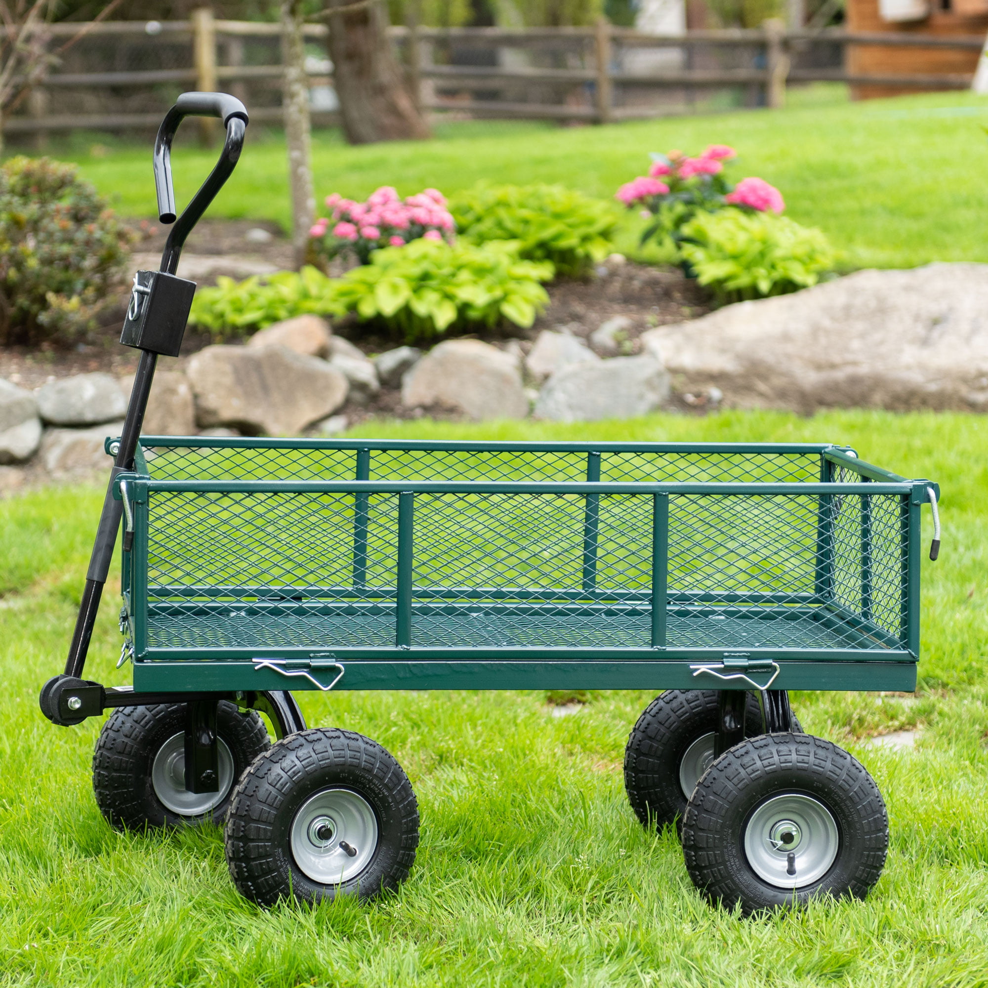 Garden Star 700lb Capacity， 38” x 20” Towable Mesh Garden Utility Cart