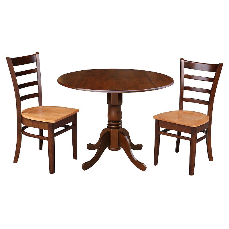 International Concepts Drop Leaf Dining Table and Two Tone Chair 3-piece Set