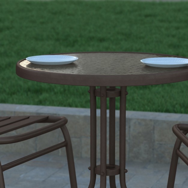 Round Tempered Glass Metal Table With Smooth Ripple Design Top