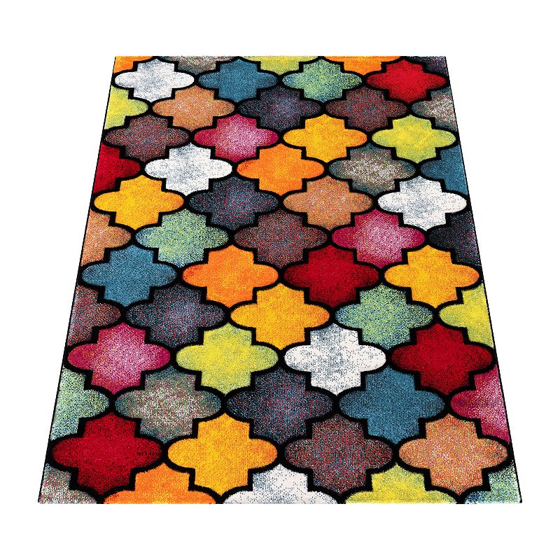 Colorful Area Rug With Moroccan Pattern in Multicolor