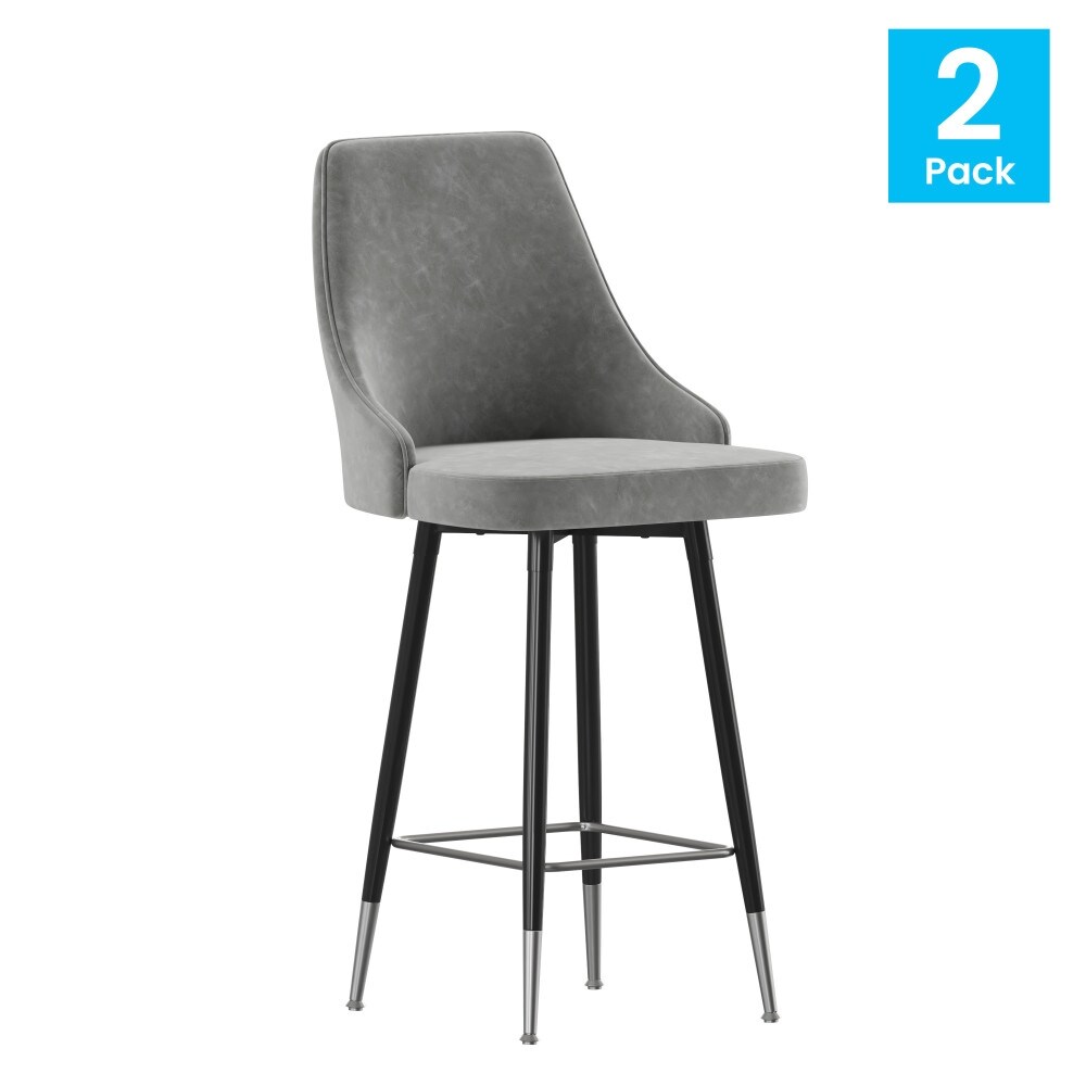 Armless Upholstered Counter Stools with Accented Metal Frames