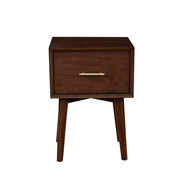 End Table with 1 Drawer and Angled Legs， Walnut Brown