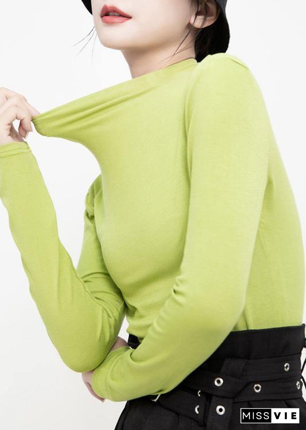 DIY elastic cotton high neck Blouse Inspiration green tops