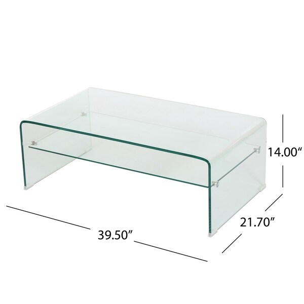 Ramona Glass Rectangle Coffee Table with Shelf by Christopher Knight Home