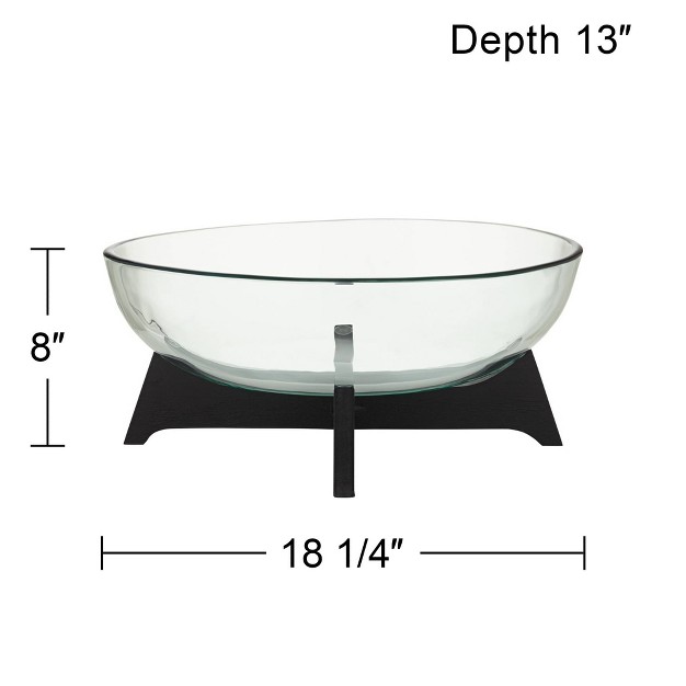 Studio 55d Sebastian Black Wood And Clear Glass Oval Decorative Bowl