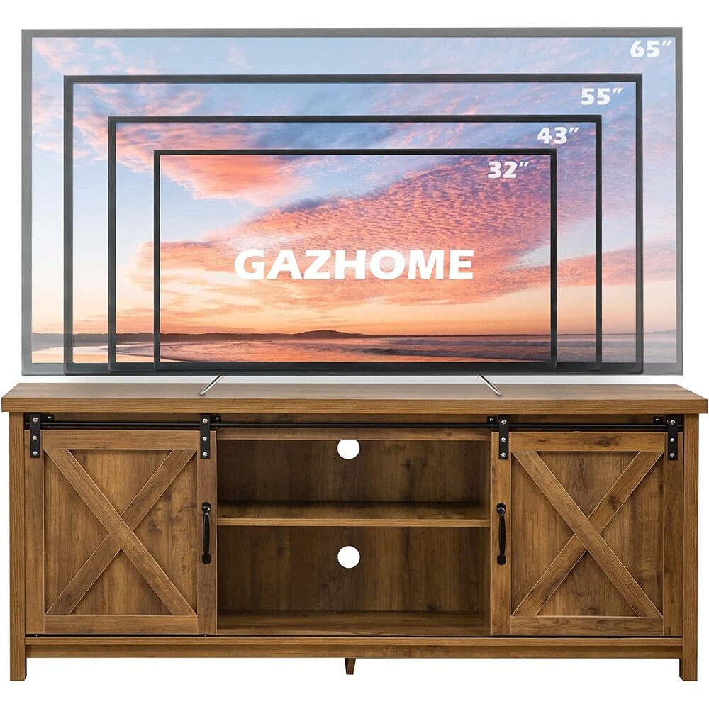 Modern Farmhouse TV Stand with Sliding Barn Doors  Media Entertainment Center Console Table for TVs up to 65\\u201D