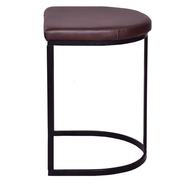 26 Inch Counter Height Stool with Vegan Faux Leather Upholstery， Black Iron Frame， Dark Brown