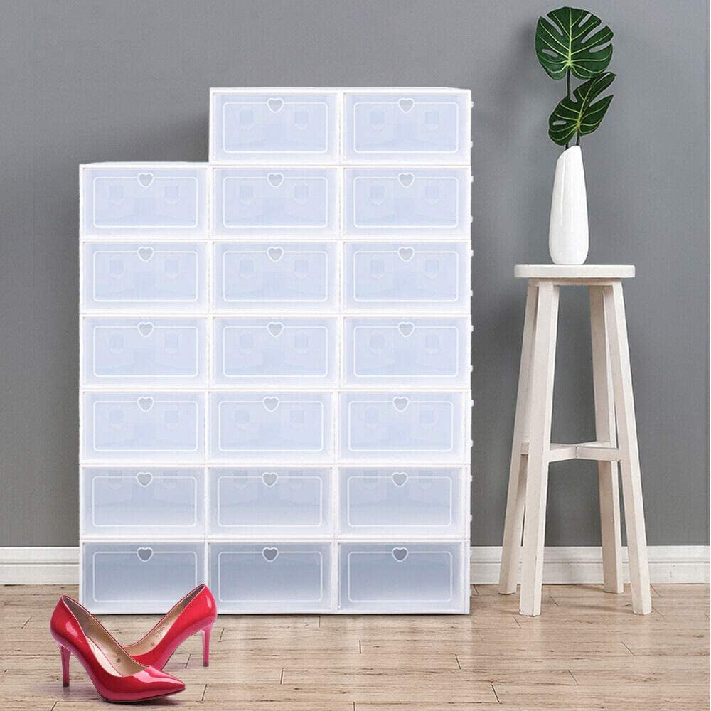 TFCFL 20pc Foldable Plastic Transparent Shoe Box Storage Clear Organizer Stackable Box