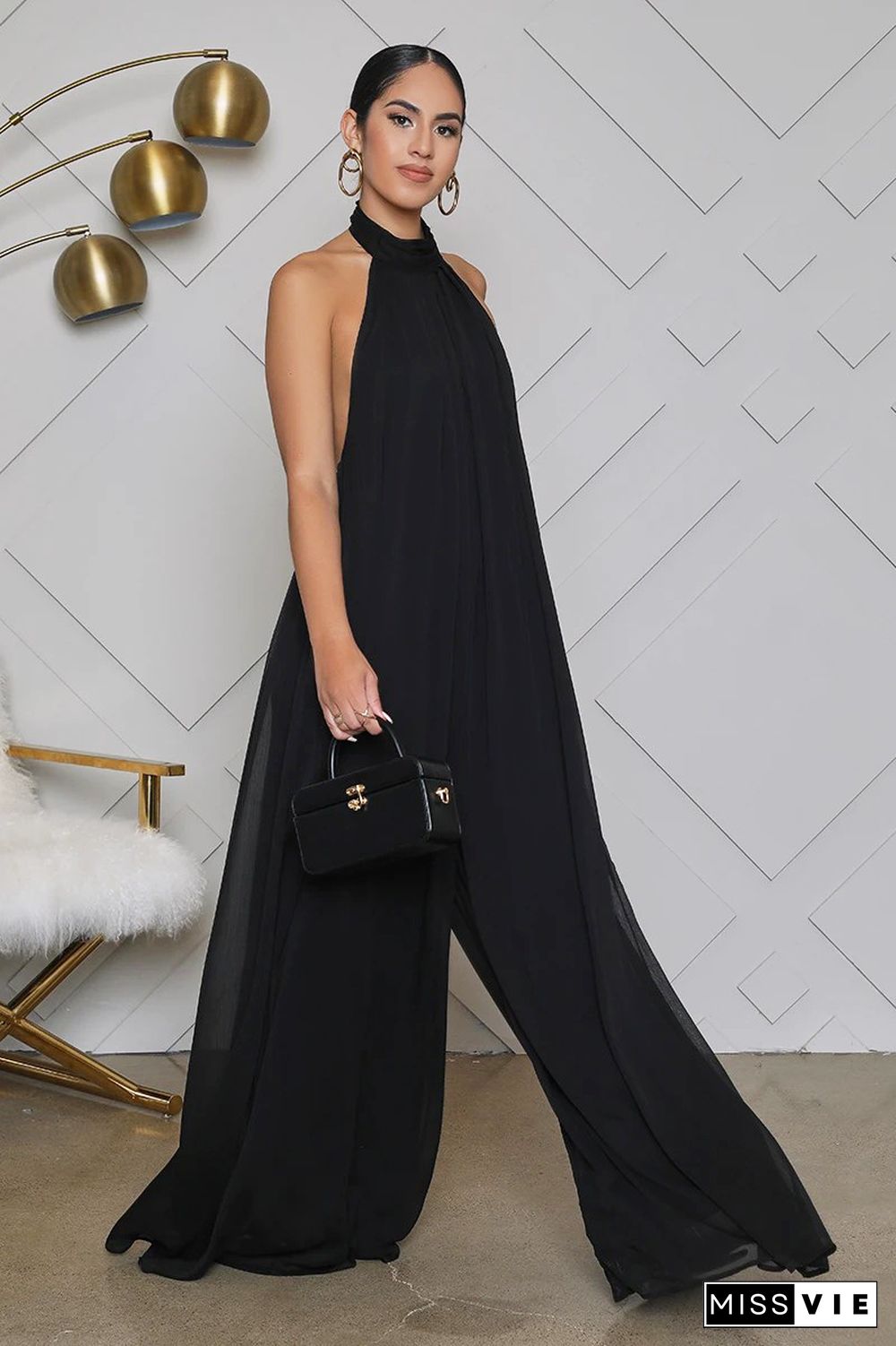 Halter Neck Backless Loose Wide Leg Jumpsuit