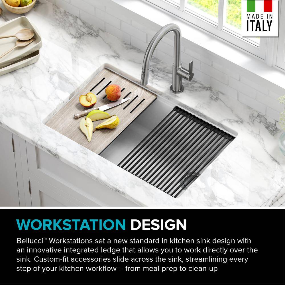 KRAUS Bellucci White Granite Composite 30 in. Single Bowl Undermount Workstation Kitchen Sink with Accessories KGUW1-30WH