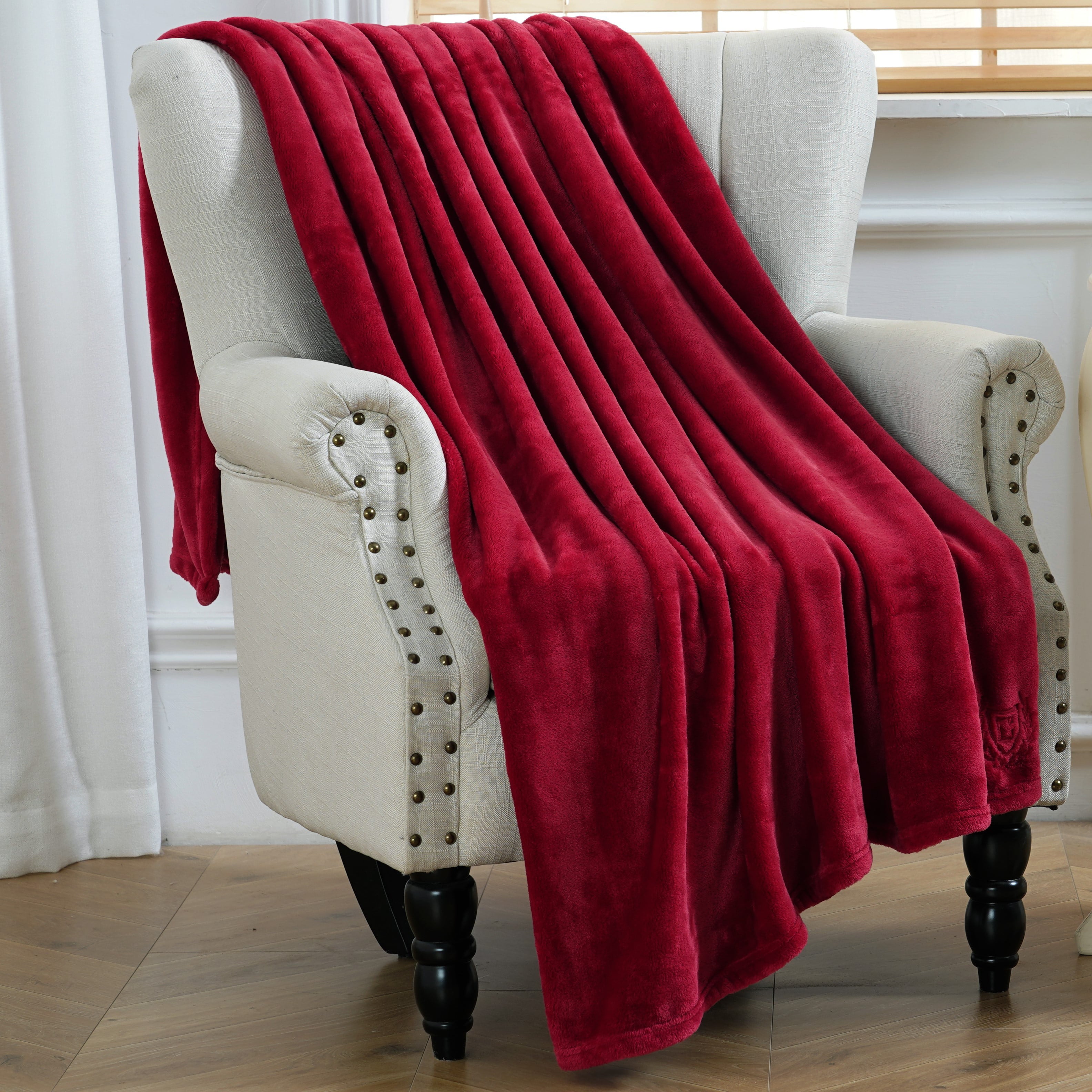 Chaps Solid Plush Throw Blanket - Fuzzy Soft Flannel - 50