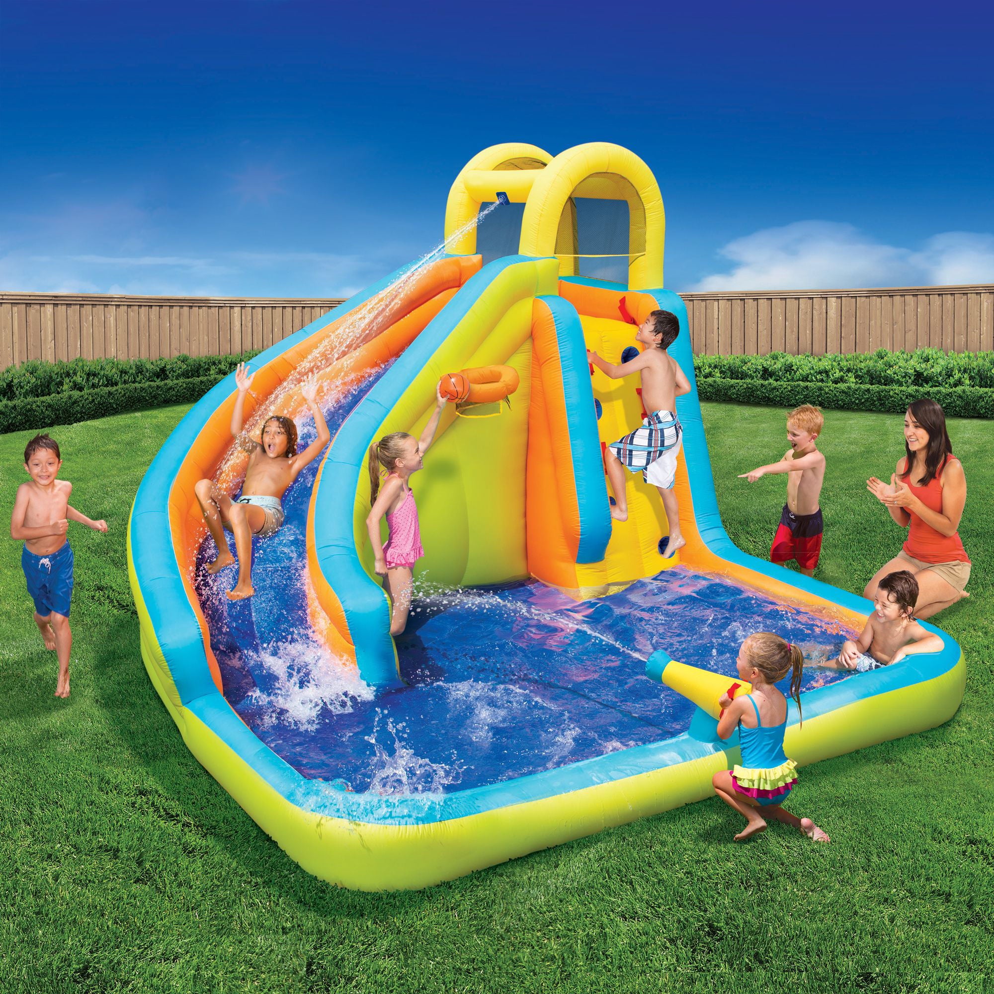 Banzai Splash 'N Blast Outdoor Backyard Inflatable Water Slide Splash Park