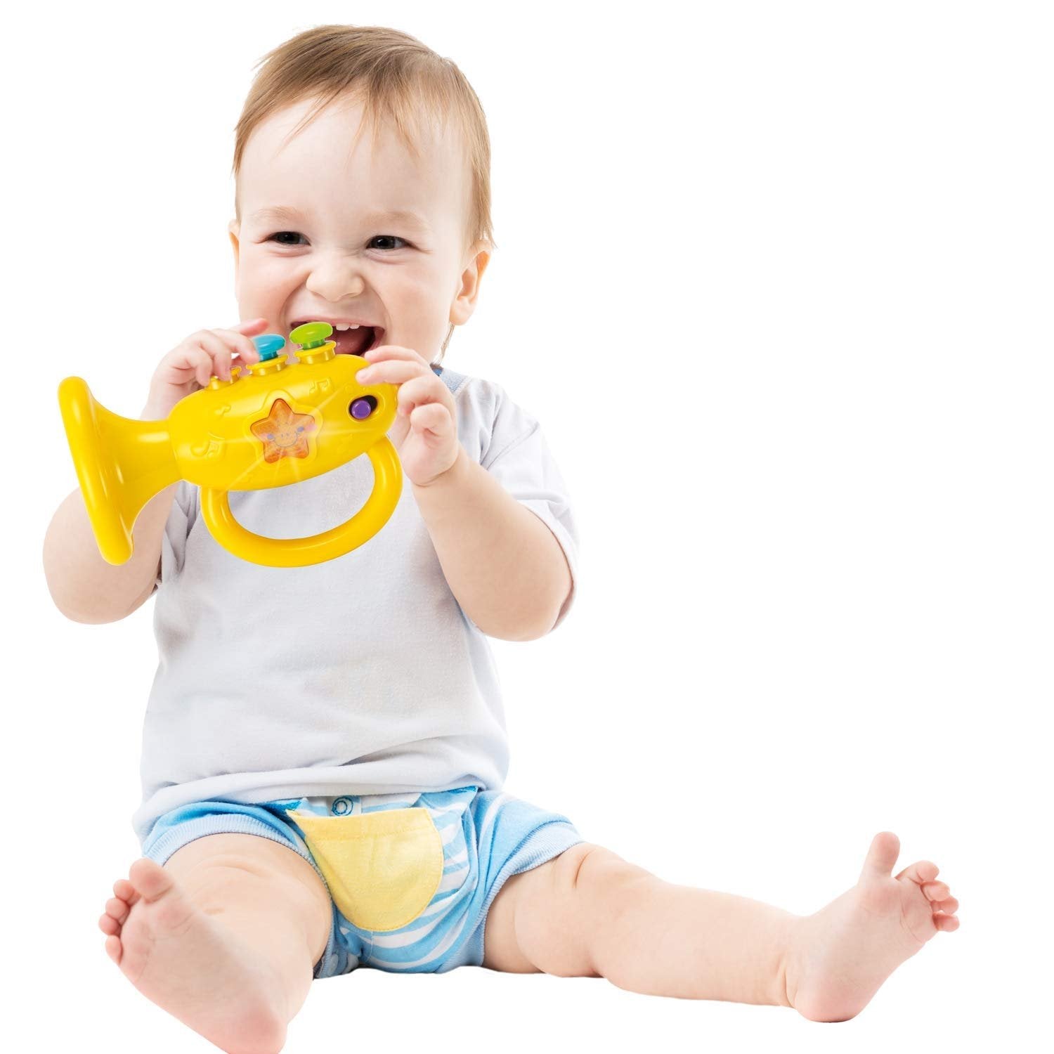 KiddoLab Musical Instruments Set with an Electronic Trumpet and Rattles for Babies. Toddler Learning Toys for Early Development.