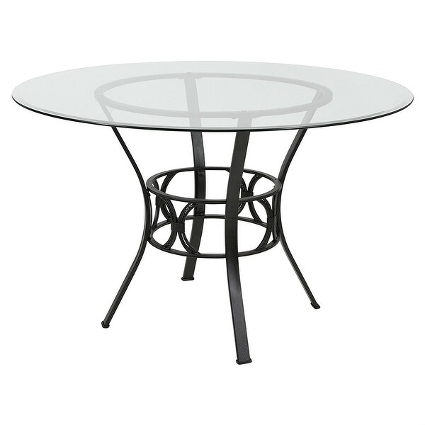 Round 48inch Clear Glass Dining Table with Black Metal Frame