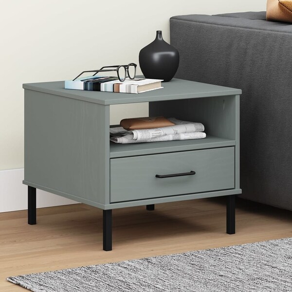 vidaXL Solid Wood Pine Bedside Table with Metal Legs OSLO Desk Multi Colors - 19.7