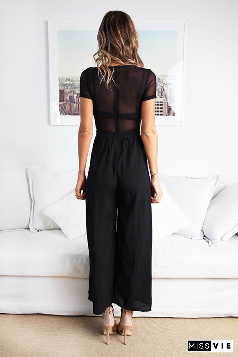 Women's Elegant Pure Color Chiffon Slit Jumpsuit