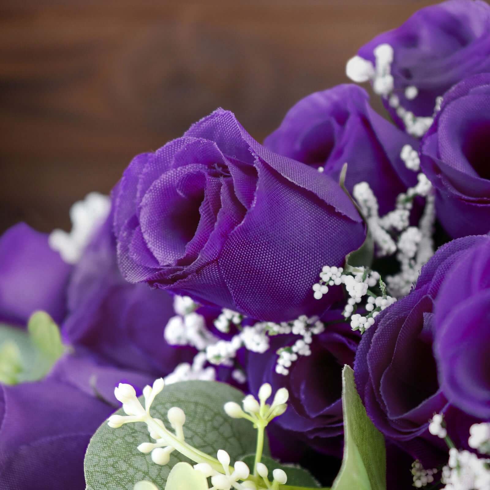 12 Bushes Purple Artificial Premium Silk Flower Rose Bud Bouquets