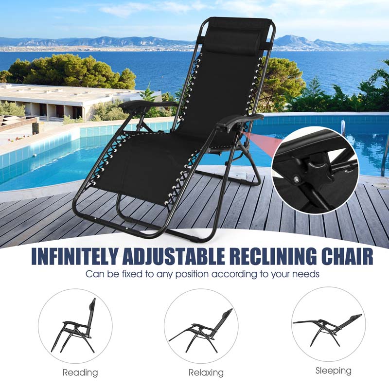 3 Pcs Folding Zero Gravity Recliner Patio Yard Pool Outdoor Chaise Lounge Chairs Table Set