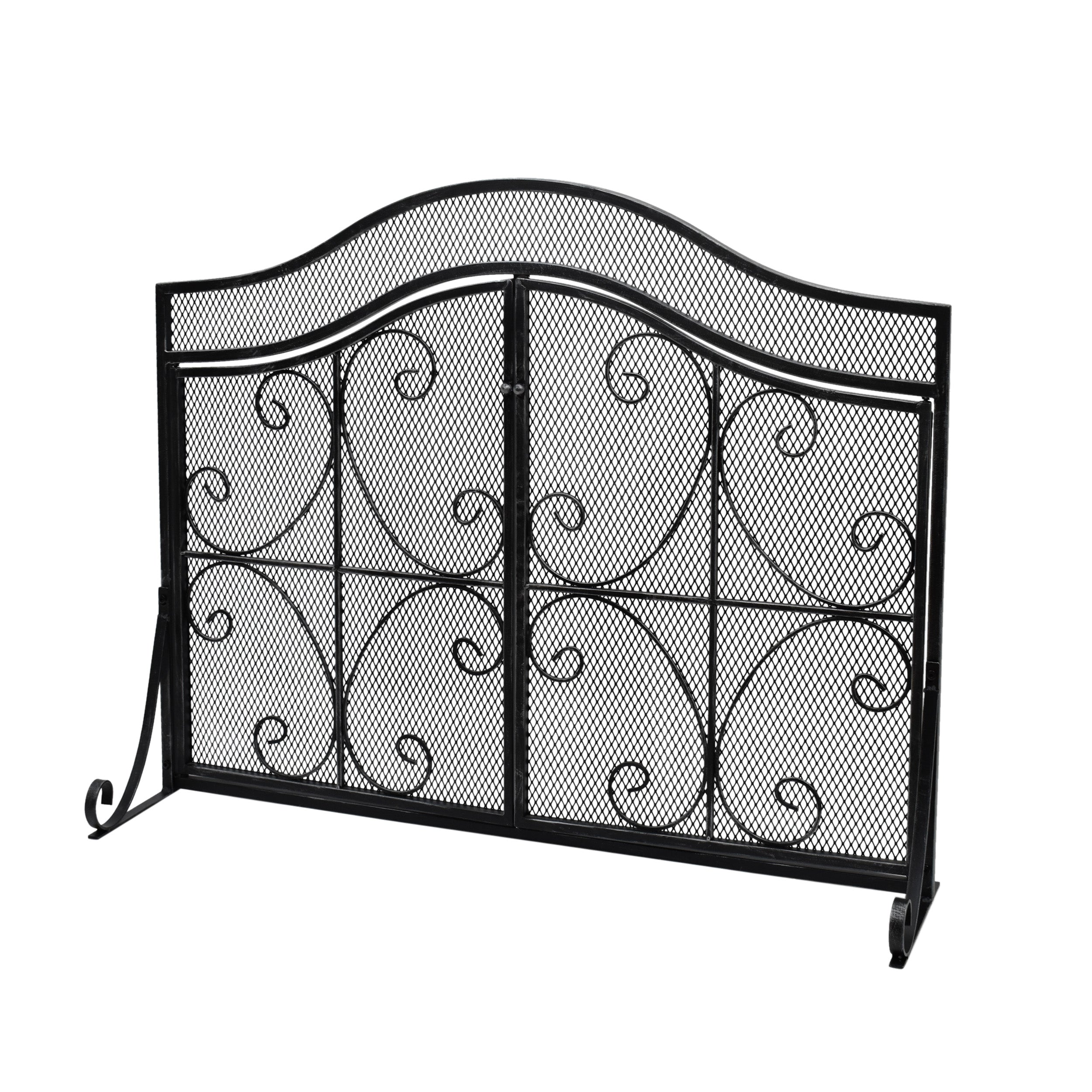 Gary Modern Three Panel Iron Firescreen with Door