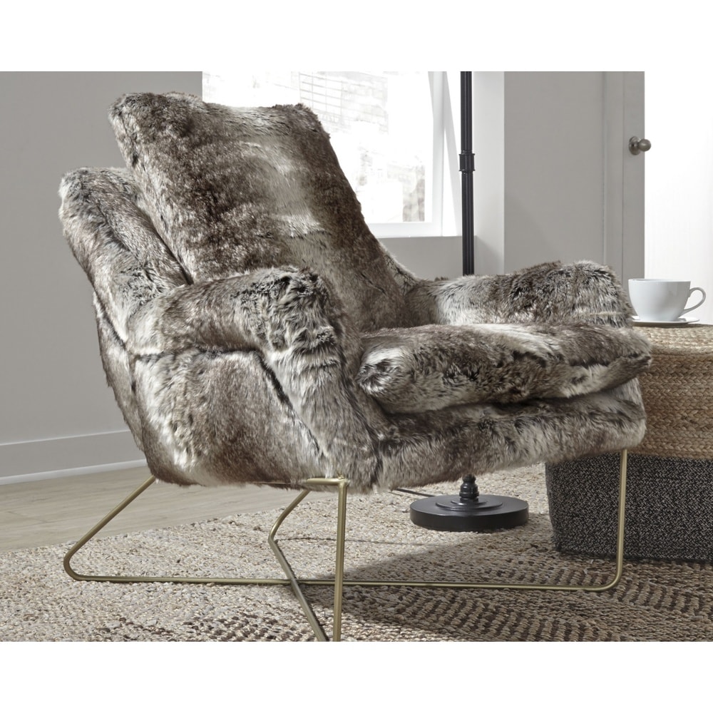 Wildau Contemporary Gray Faux Fur Accent Chair