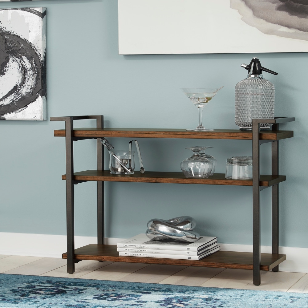 Carbon Loft Natural Solid Wood and Metal Console Table with Shelves