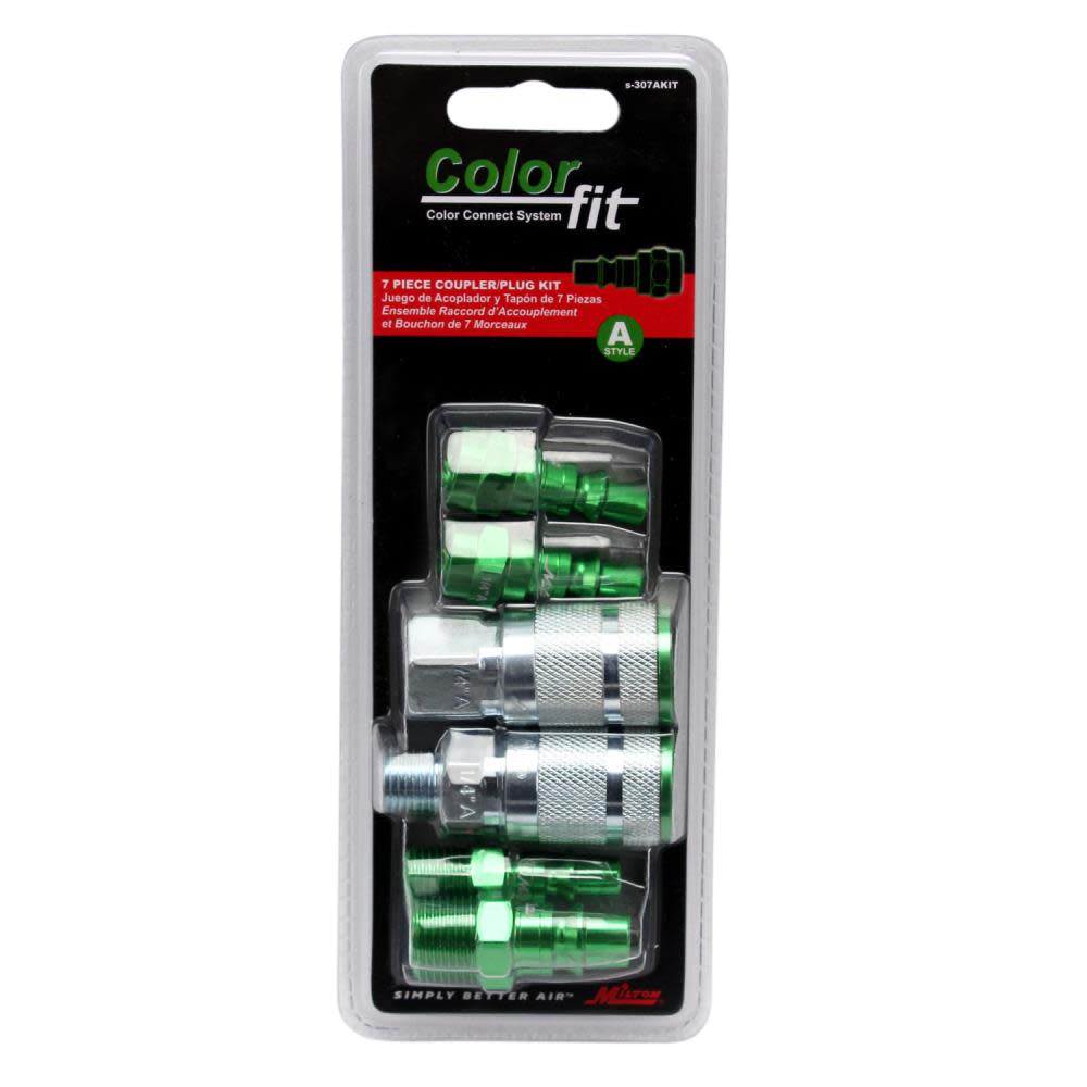 ColorFit® by Milton® S-307AKIT Coupler and Plug Kit ; (A-Style， Green) ; 1/4 NPT， (7-Piece) ;