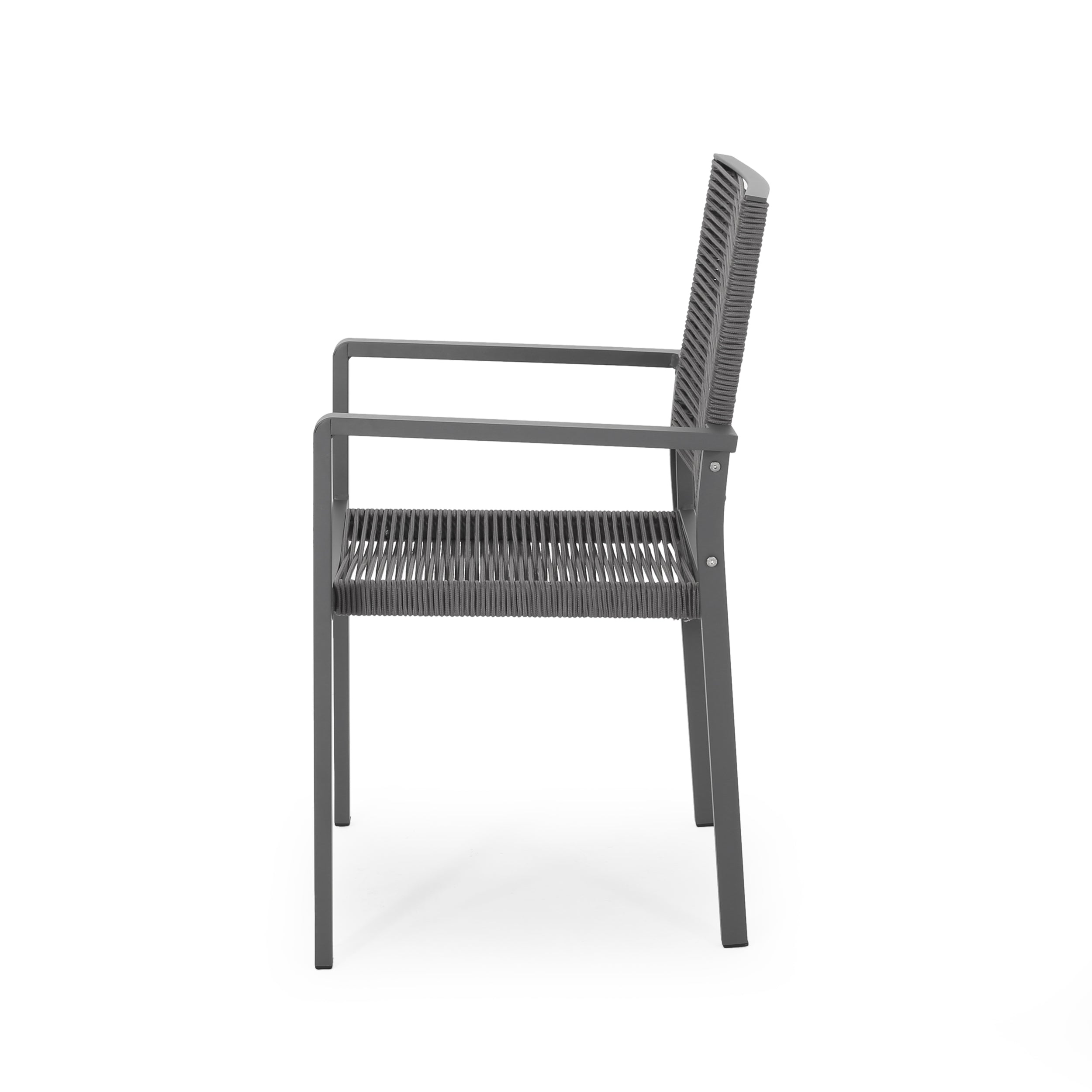 Lillian Outdoor Modern Aluminum Dining Chair with Rope Seat (Set of 2)