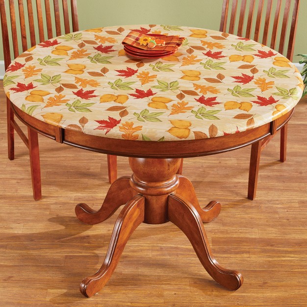 Collections Etc Autumn Leaves Stretch Fit Round Tablecloth