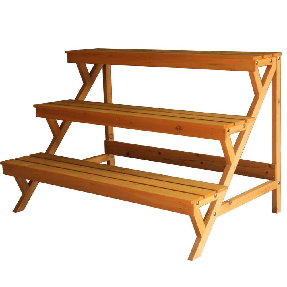 kdgarden 35 in. L x 23 in. H x 23 in. D Outdoor Step Wooden Plant Stand Planter Shelf (3-Tier) KD-WF-J