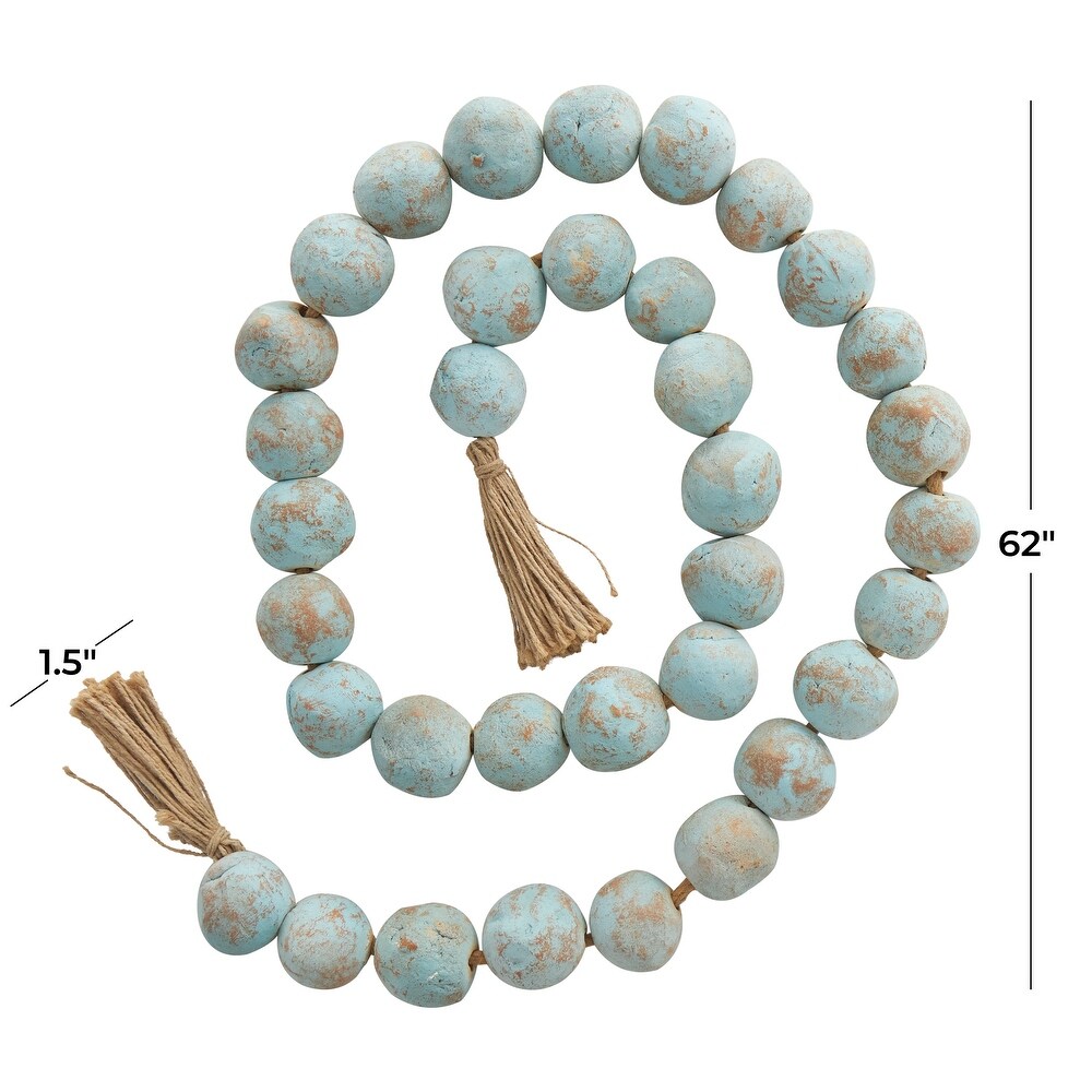 Paper Mache Handmade Round Intricately Shaped Large Distressed Beaded Garland with Tassel