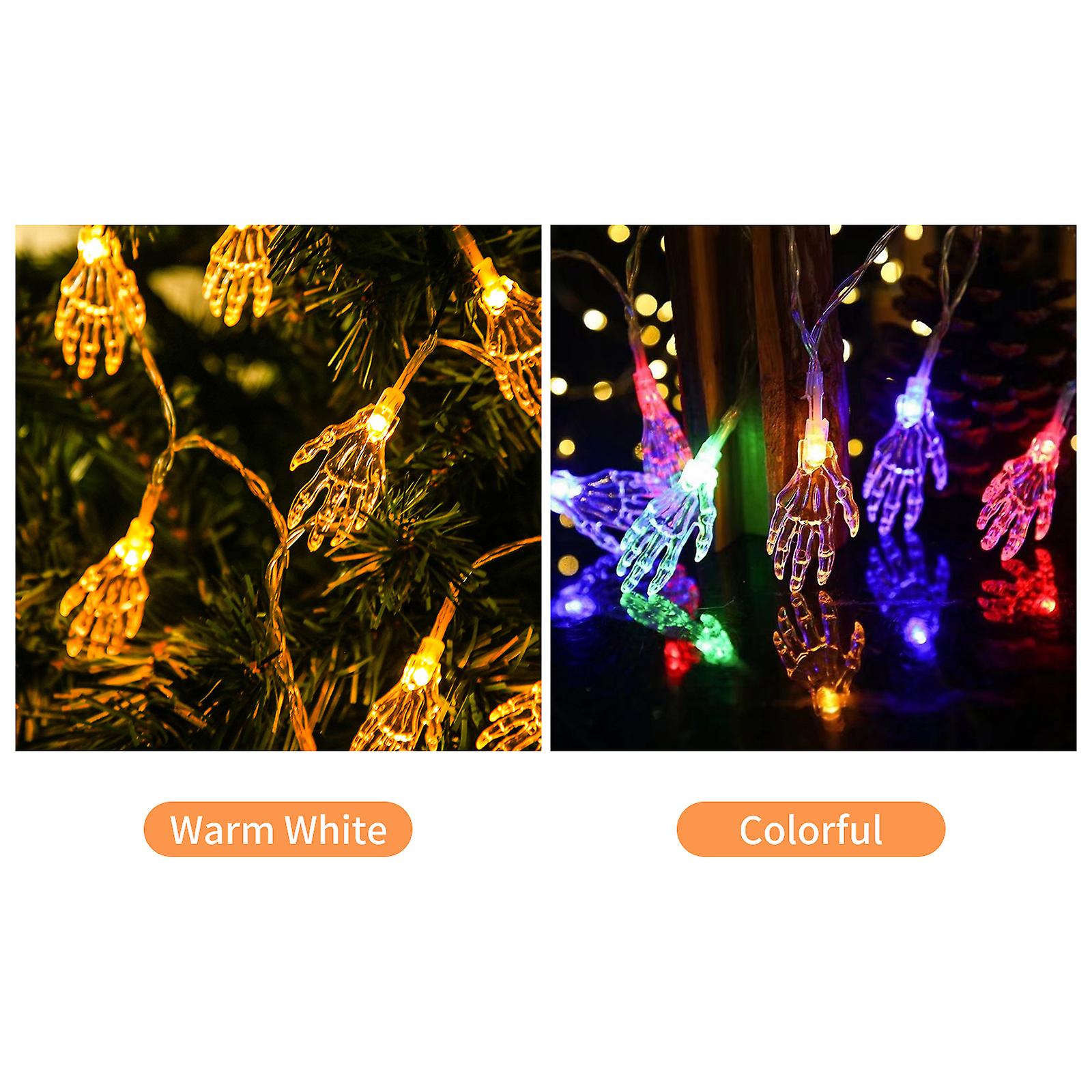 Halloween String Lights 20ft 40leds Transparent Skeleton Hand Shaped Decorative Hanging Lights Waterproof Colorful Light Battery Operated Spooky Light