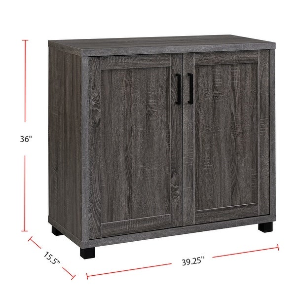 2 Doors Accent Cabinet with Metal Legs in Weathered Grey and Black