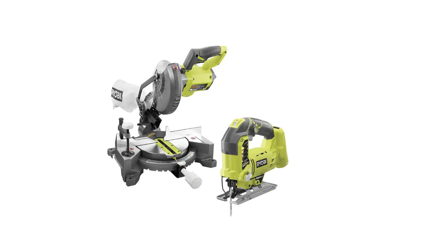 RYOBI P553-P5231 ONE+ 18V Lithium-Ion Cordless 7-1/4 in. Compound Miter Saw and Orbital Jig Saw (Tools Only)