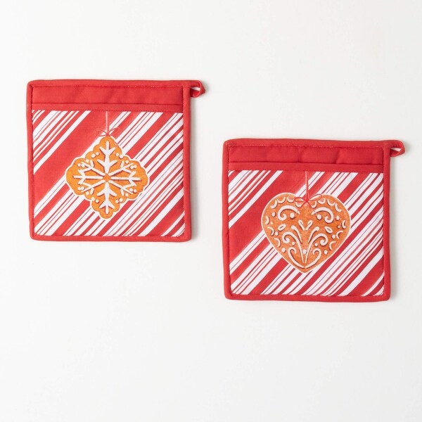 9.5H Sullivans Christmas Gingerbread Potholders Set of 2，RedWhite