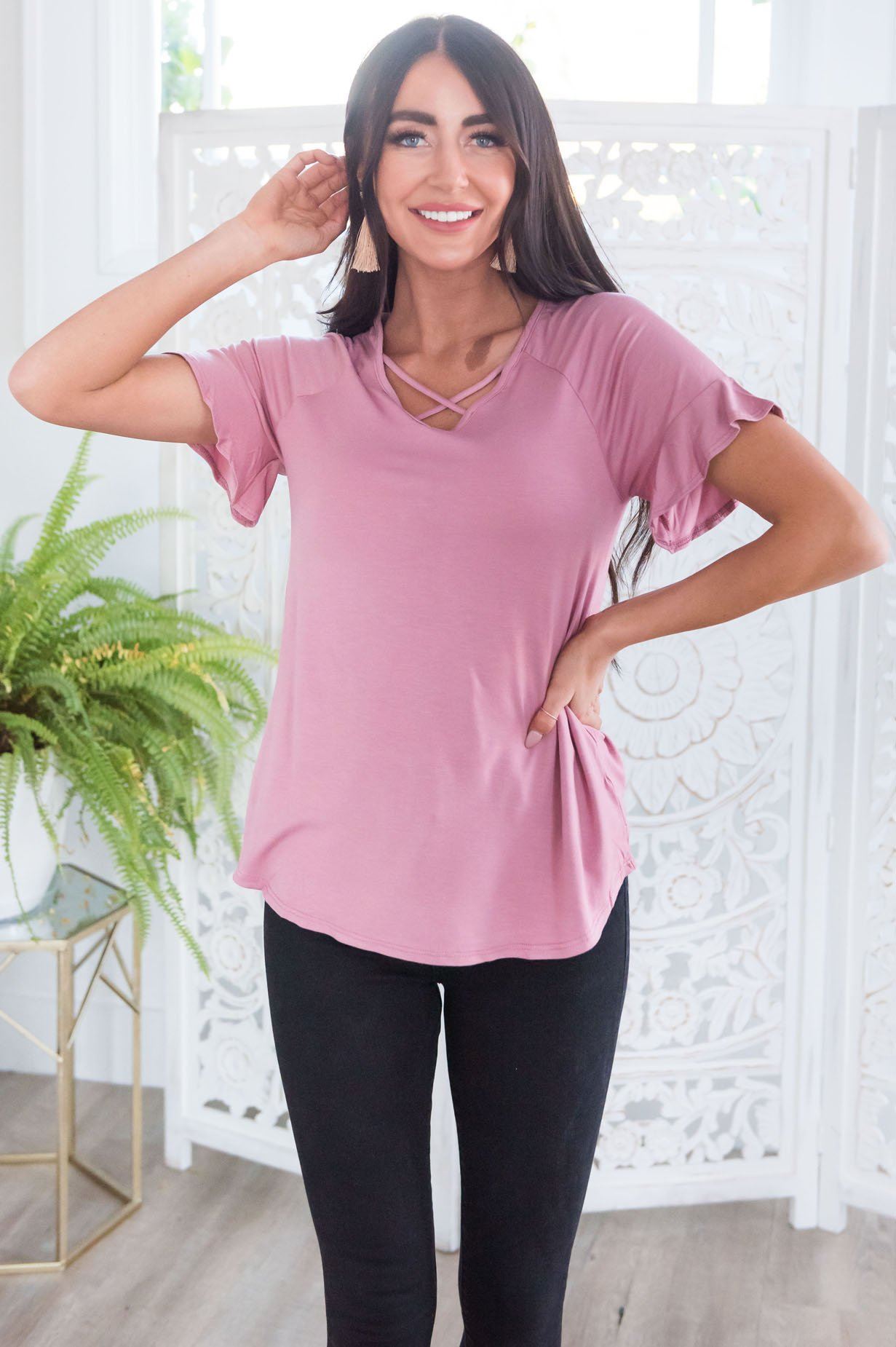 Criss Cross Flutter Sleeve Top