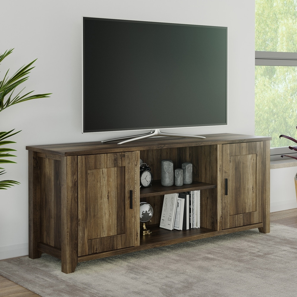 Lavish Home 65 inch TV Stand with 2 Door  Brown Barnwood