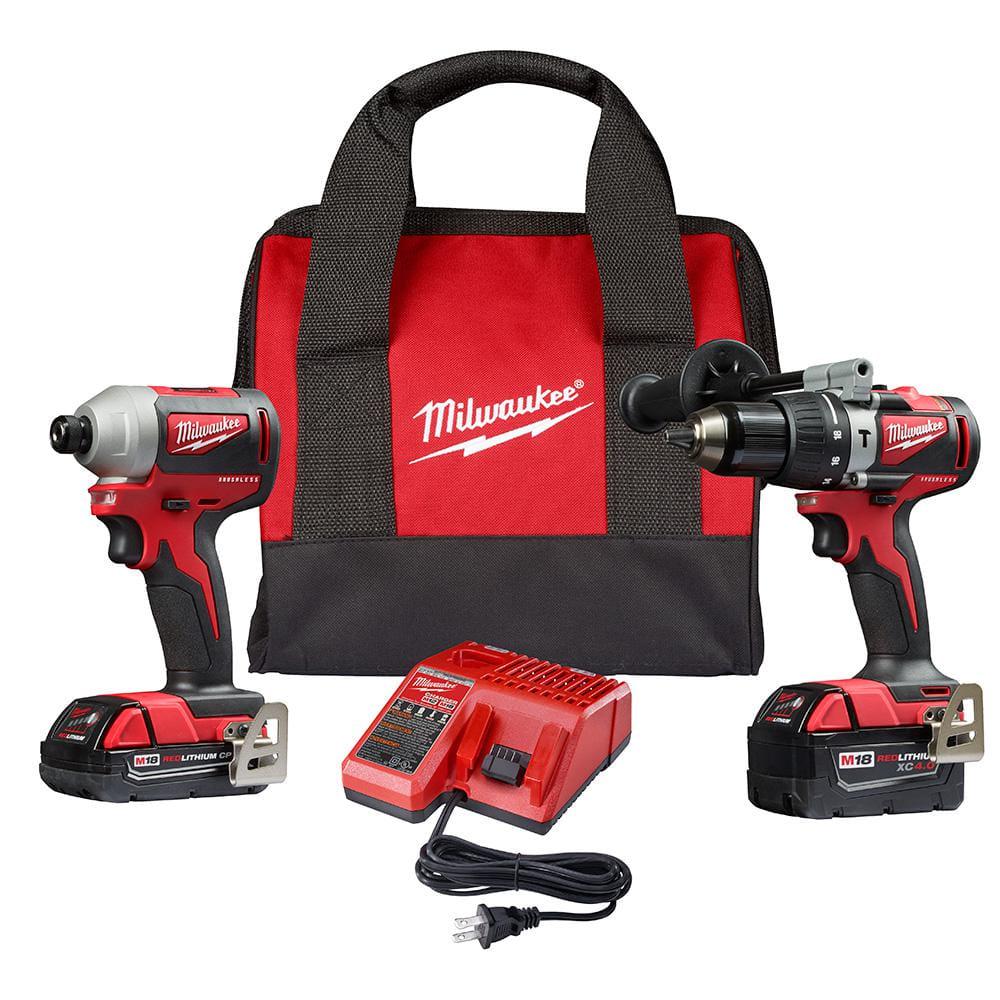 Milwaukee M18 18V Brushless Cordless String Trimmer Kit with M18 18V Brushless Cordless Hammer DrillImpact Combo