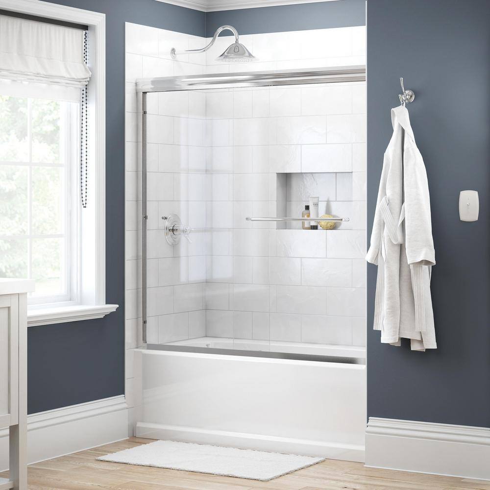 Delta Simplicity 60 in. x 58-18 in. Semi-Frameless Traditional Sliding Bathtub Door in Chrome with Clear Glass 2435515