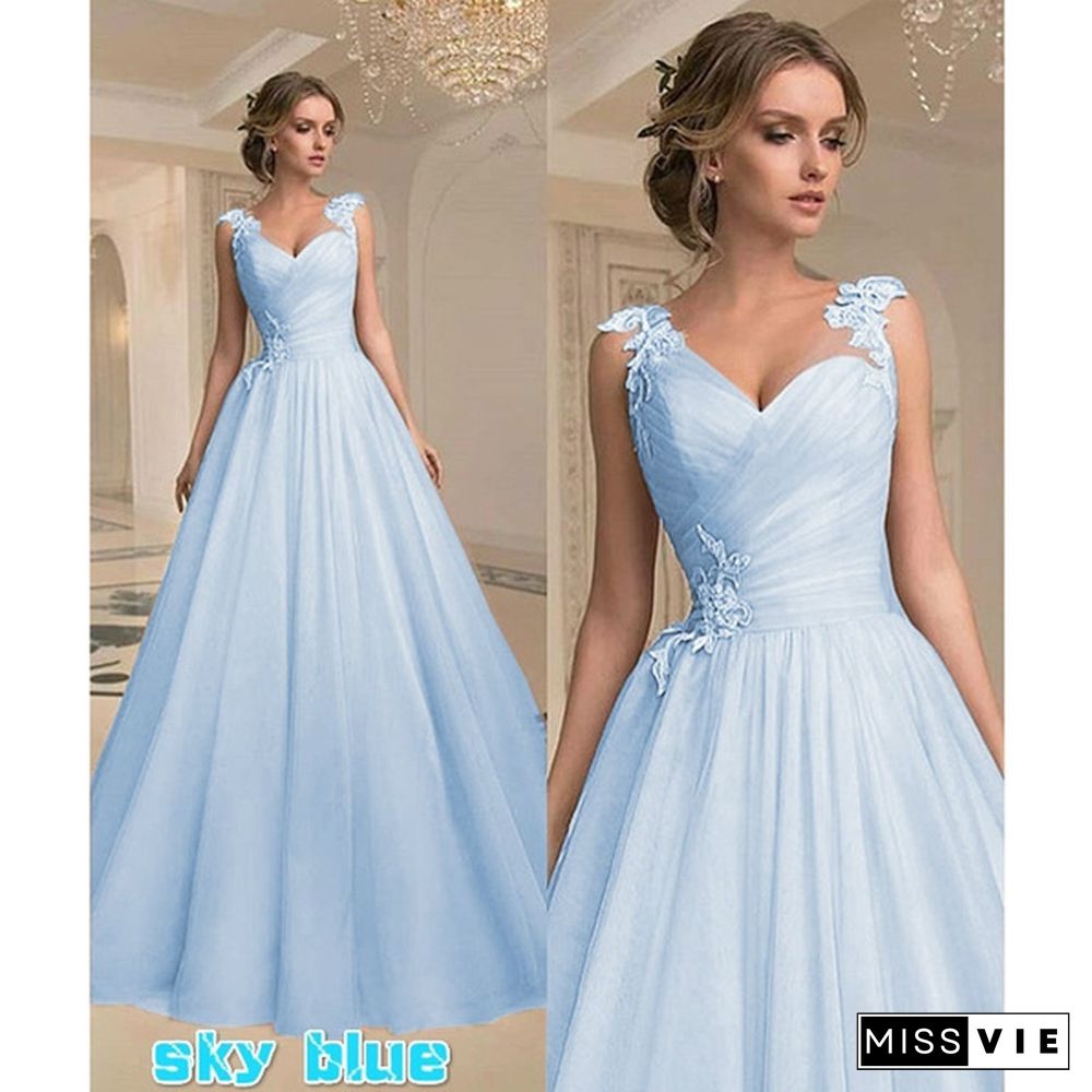 New Arrival Fashion Women Sweet Girls Sleeveless A-line Wedding Party Dress Guaze Prom Dress Long Evening Dress Plus Size S-5XL