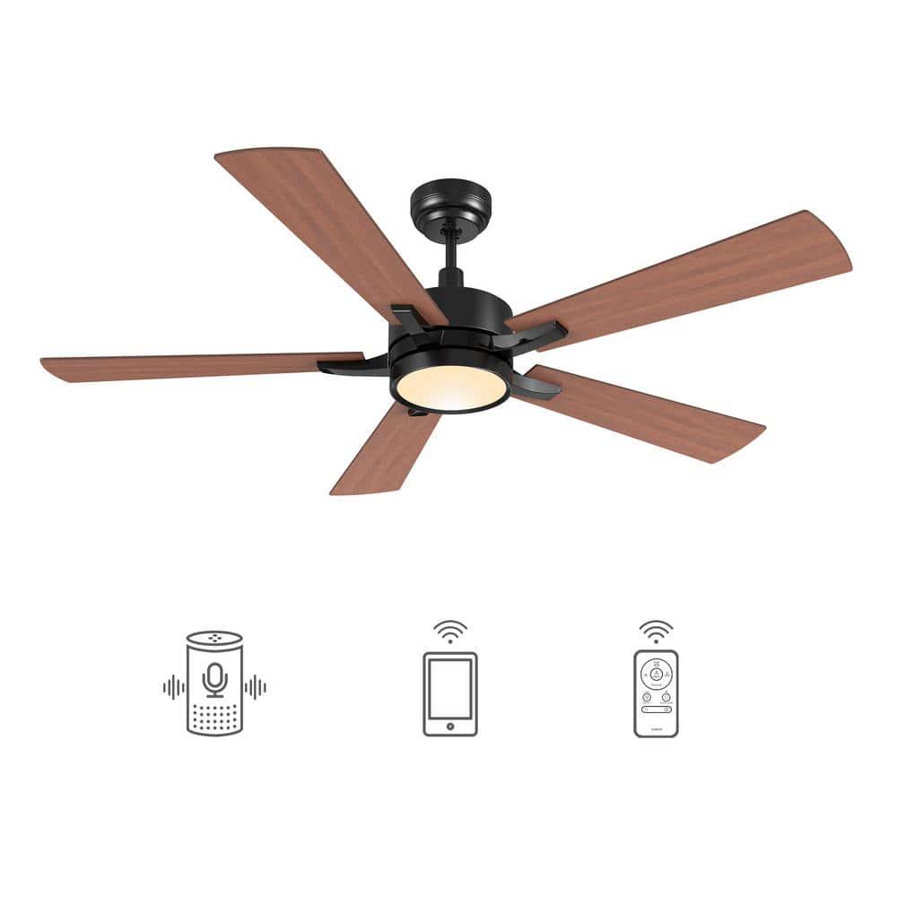 CARRO Apex 56 in Dimmable LED IndoorOutdoor Black Smart Ceiling Fan with Light and Remote Works wAlexaGoogle Home