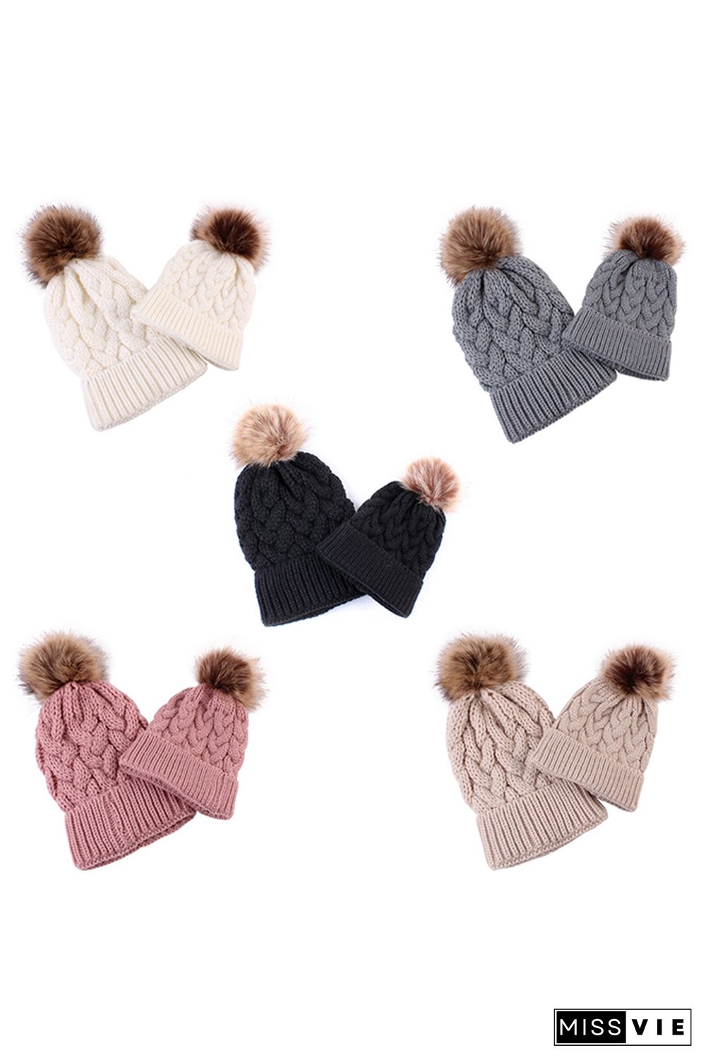 Solid Parent-child Coarse Twist Knitted Hat 2pcs Set Wholesale MOQ3pcs