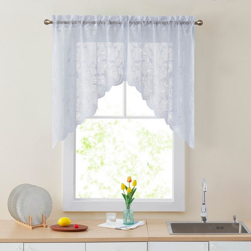 THD Jayce Semi Sheer Kitchen Swag Curtain Panels - Rod Pocket for Small Windows - 30 W x 36 L (Pair)